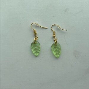 Transparent Leaf Charm Earrings - Gold Tone Dangles, Handmade